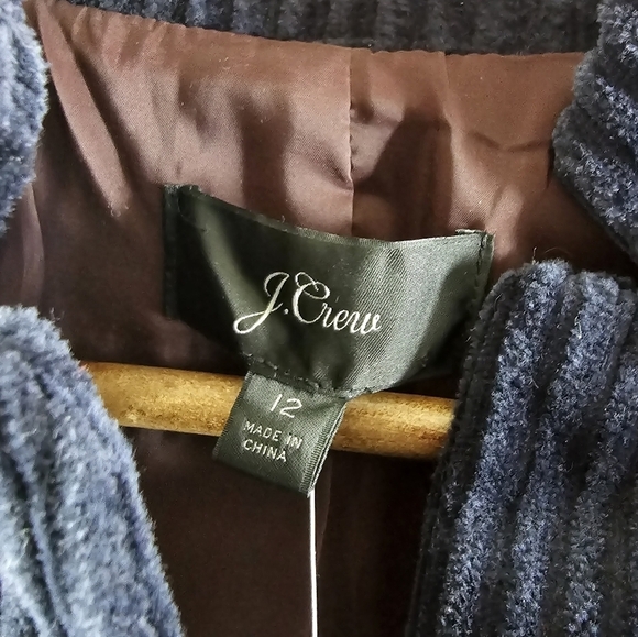 J Crew Blazer Women Large 12 Blue Brown Corduroy 2 Button Jacket Wale - Picture 3 of 13